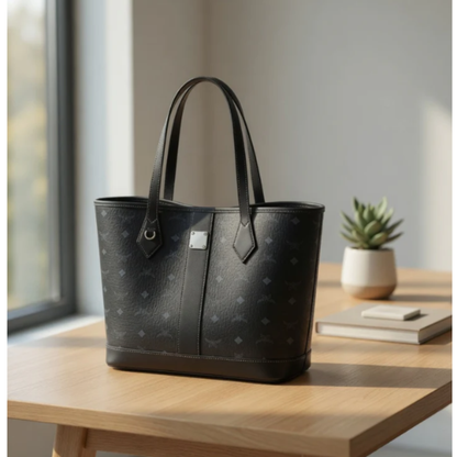 Genuine Cowhide Leather Tote Bag – Large Horizontal Square Shoulder Bag with Letter Detail, Double Strap Urban Tote for Women, Spring 2025 Daily Handbag