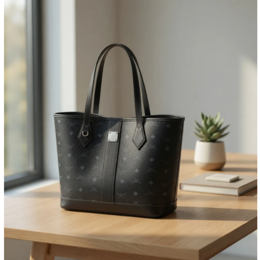 Genuine Cowhide Leather Tote Bag – Large Horizontal Square Shoulder Bag with Letter Detail, Double Strap Urban Tote for Women, Spring 2025 Daily Handbag