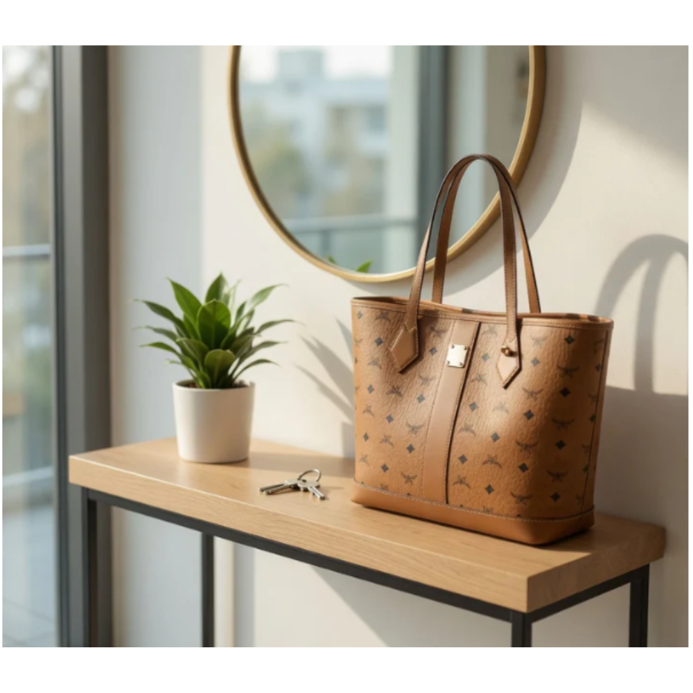 Women’s Genuine Cowhide Leather Tote – Large Horizontal Square Shoulder Bag with Double Straps & Letter Detail