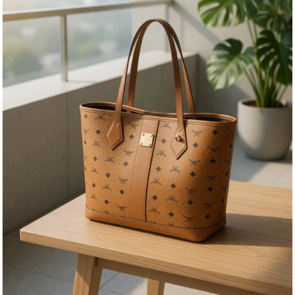 Women’s Genuine Cowhide Leather Tote – Large Horizontal Square Shoulder Bag with Double Straps & Letter Detail
