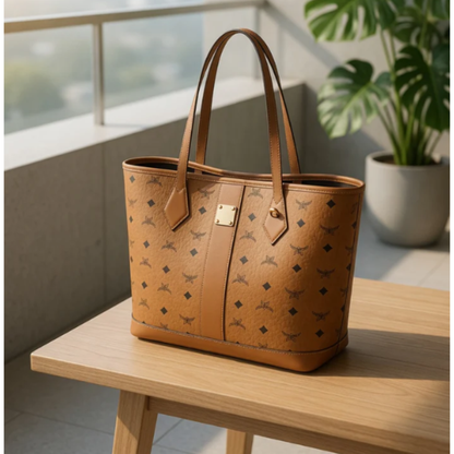 Women’s Genuine Cowhide Leather Tote – Large Horizontal Square Shoulder Bag with Double Straps & Letter Detail