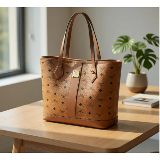 Women’s Genuine Cowhide Leather Tote – Large Horizontal Square Shoulder Bag with Double Straps & Letter Detail